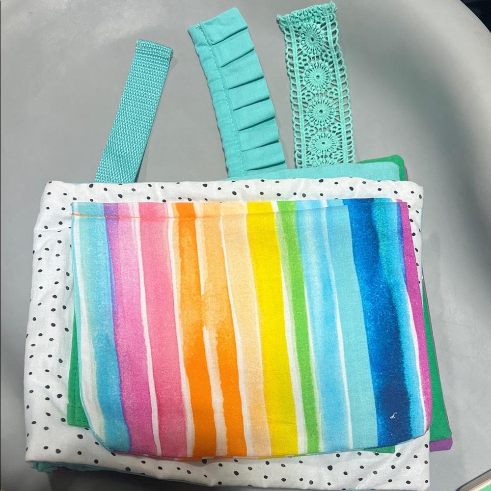 Kids Rainbow Stripe Activity/Organization Pouch with Teal Straps